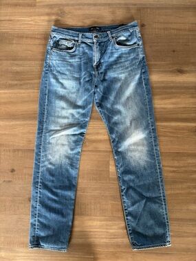 7 For All Mankind Slim Straight Faded Blue Jeans